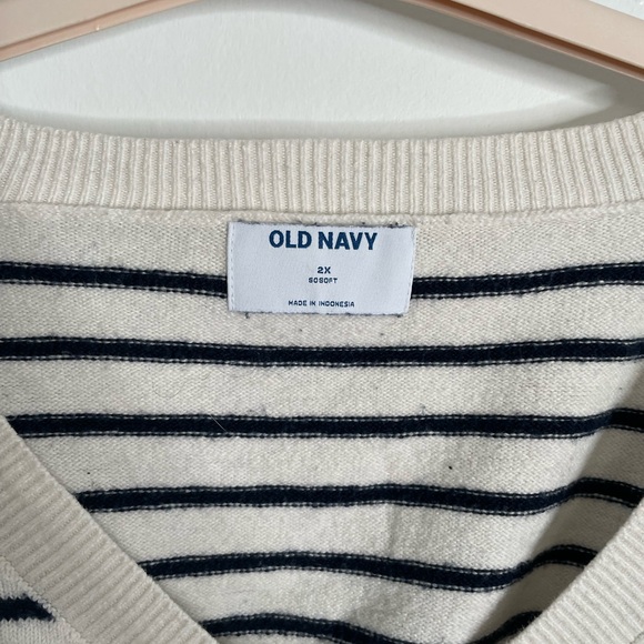 Old Navy Women's V-Neck Sweater - Cream and Black Stripes - Picture 2 of 4